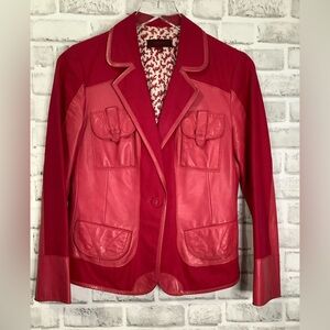 Kenzo Vintage Leather and cotton blend Pink Retro Jacket Rare find.
